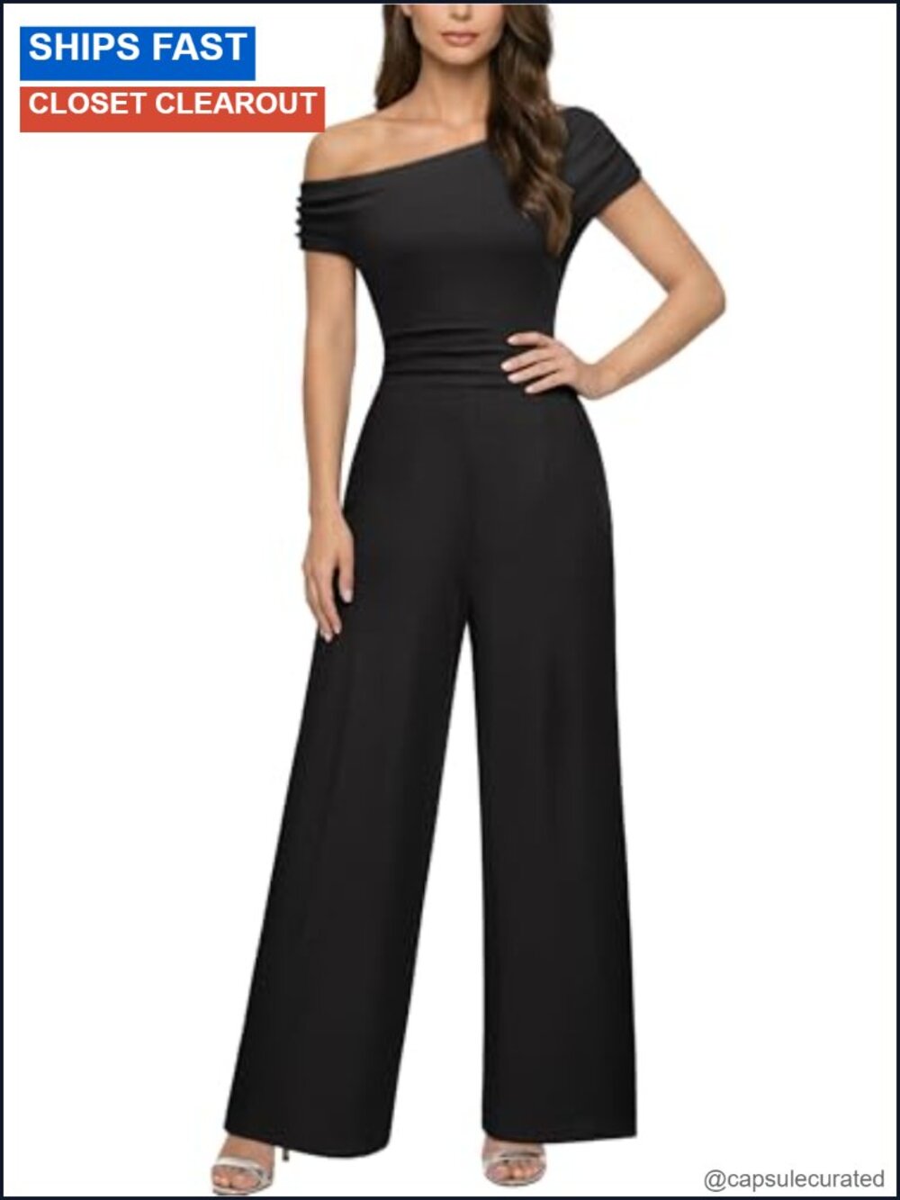Women's One Shoulder Jumpsuit With Pockets Wide Leg Romper